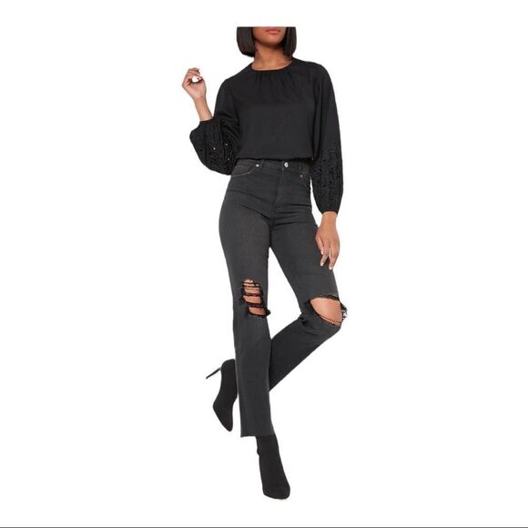 Express Medium Eyelet Balloon Sleeve Top - Picture 1 of 8